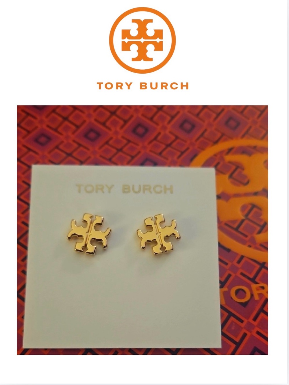 EARRINGS: TORY BURCH Rose Gold Double-T Logo Studs, NWOT - Picture 3 of 12